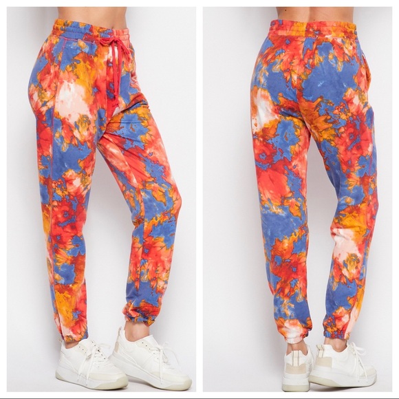 Cotton blend colorful Tie Dye side pockets joggers - Picture 3 of 3